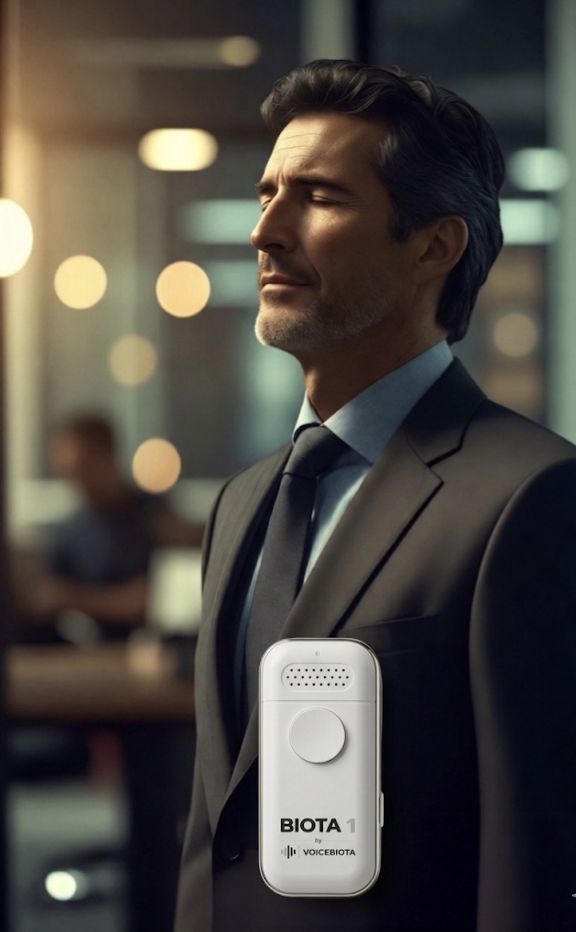 Executive wearing Biota1 in the evening